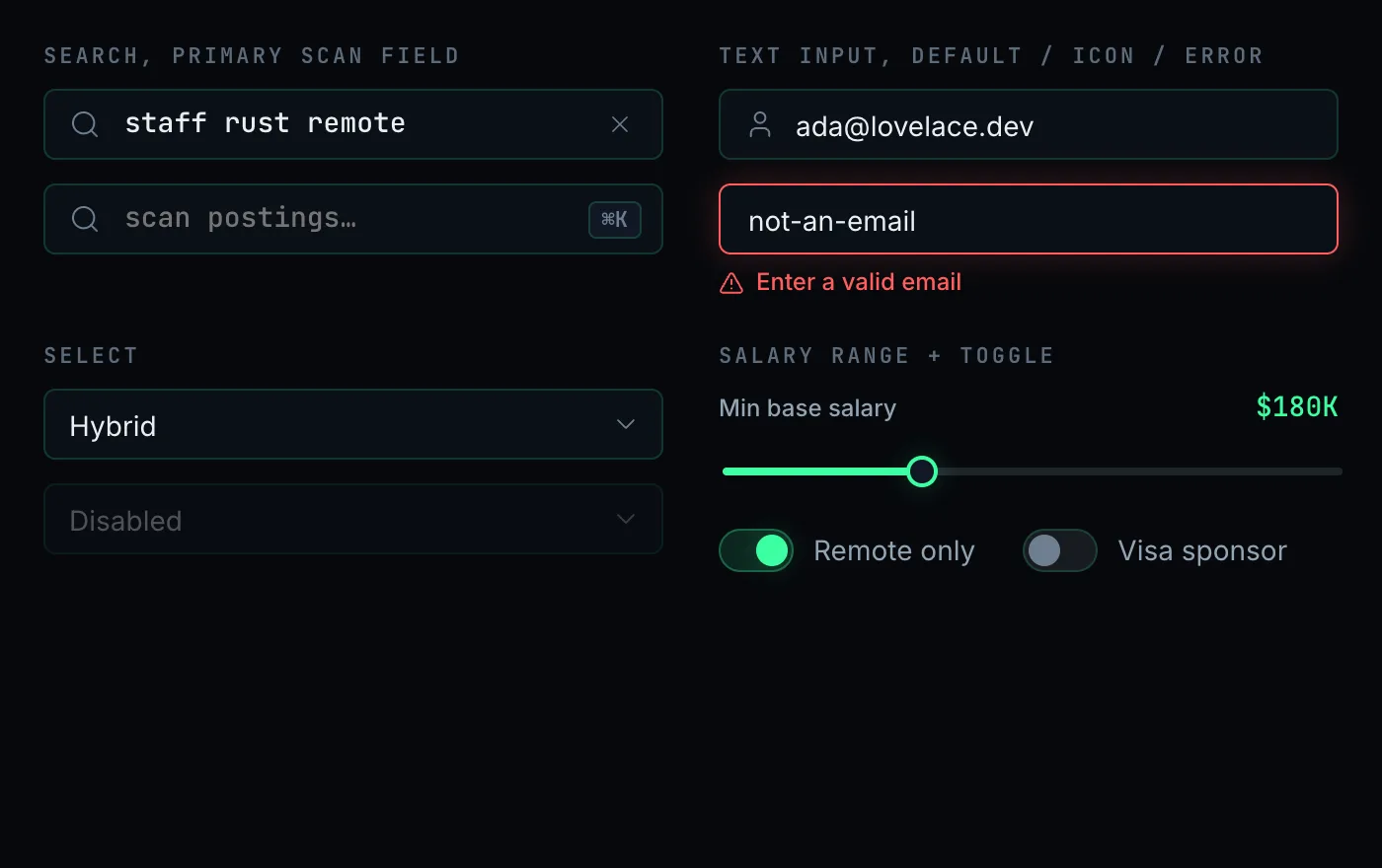 Forms, Inputs, Select, Slider, Toggle